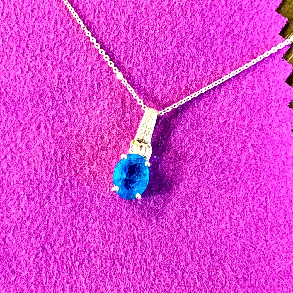 45.) New Neon Apatite & Diamond Pendant Necklace